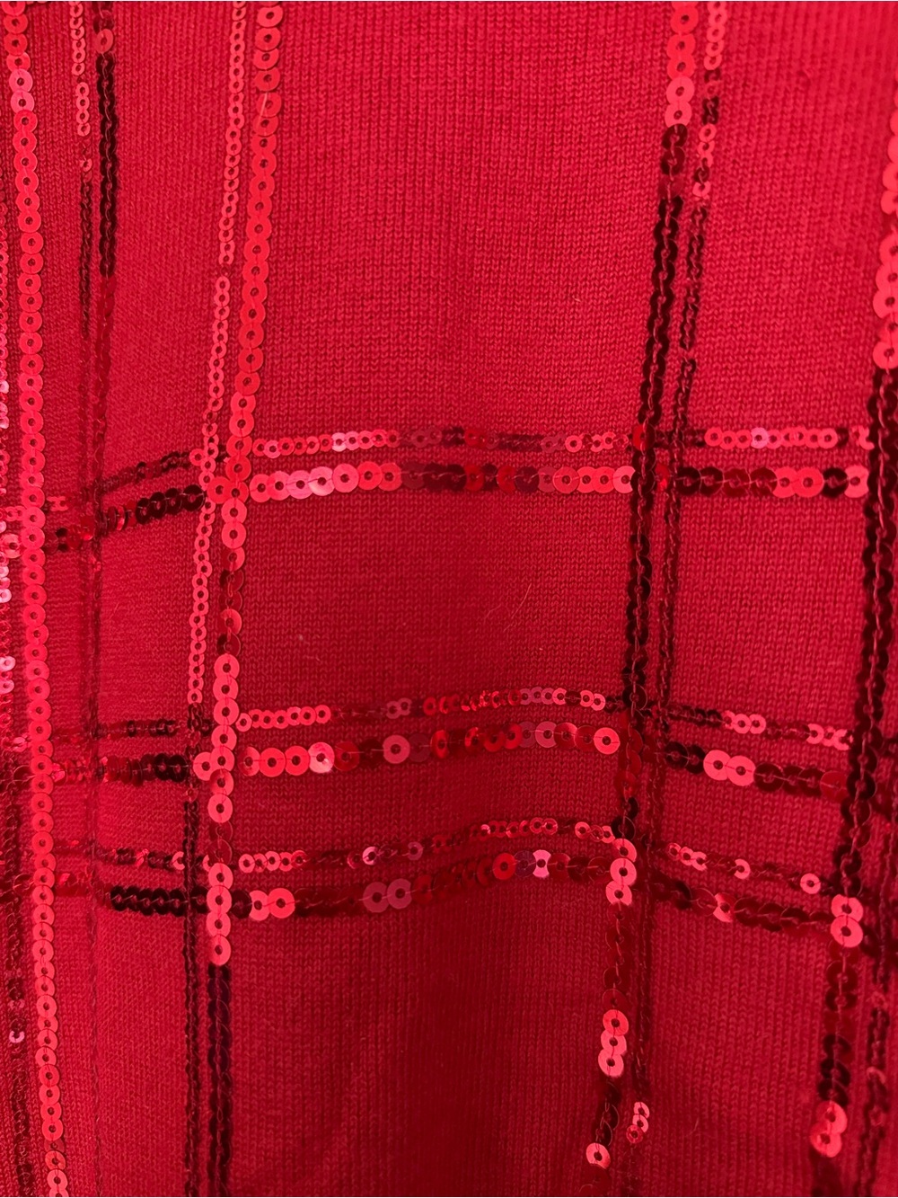 Chico's Red Sequin Plaid Knit Pullover. Chicos 2 (US L) - Picture 4 of 6